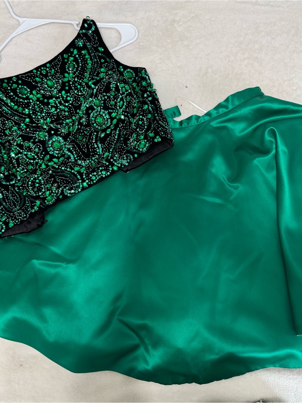 Sherri Hill Emerald Green Beaded Two-Piece Prom Dress